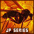 The mosquito in amber from jurassic park with the text JP Series at the bottom